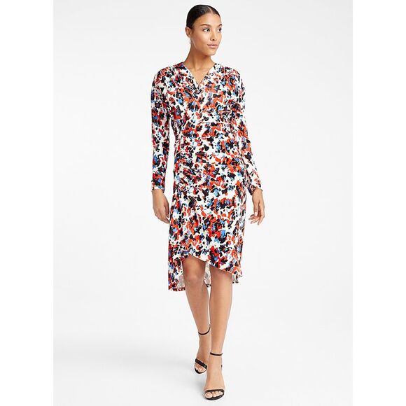 Atlein Dresses & Skirts - Atlein Womens Long Sleeve V Neck Below The Knee Evening Hi-Lo Dress